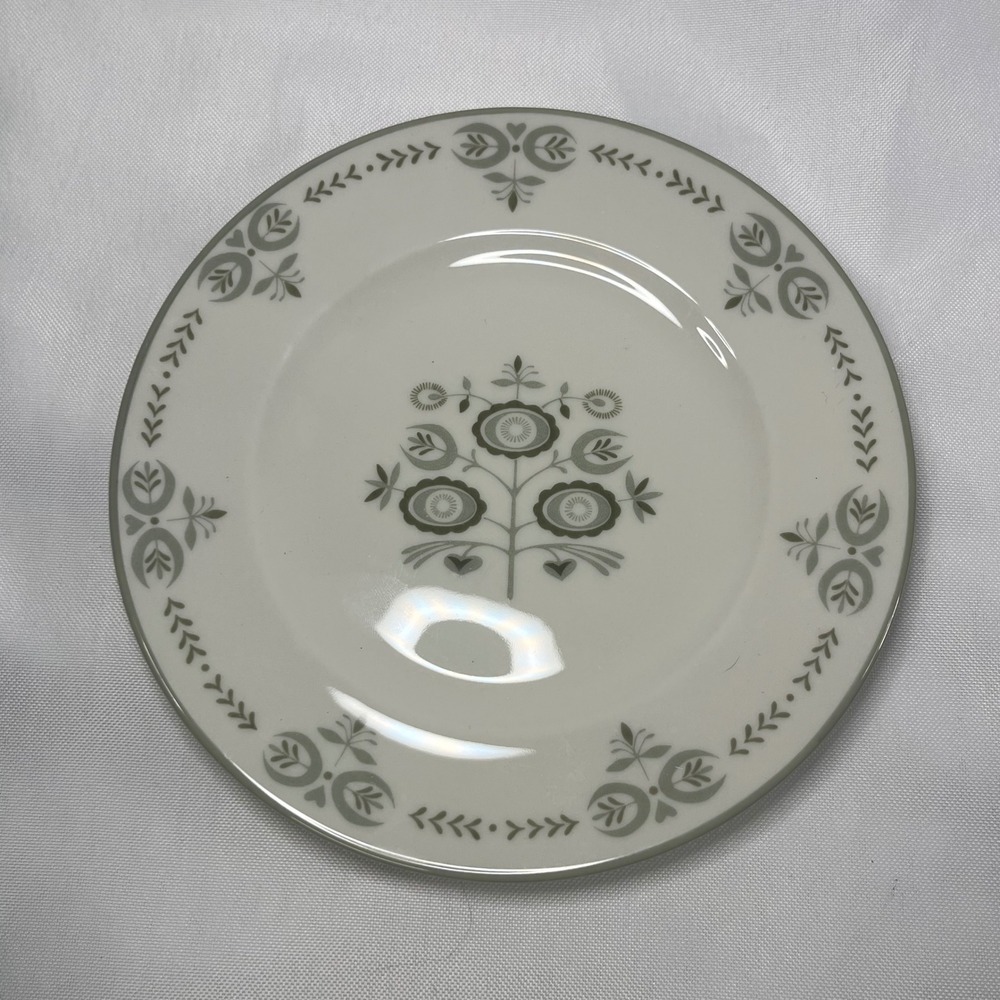 Franciscan Heritage Bread Butter Plate Grey Floral Folk Art Family China 6.25"